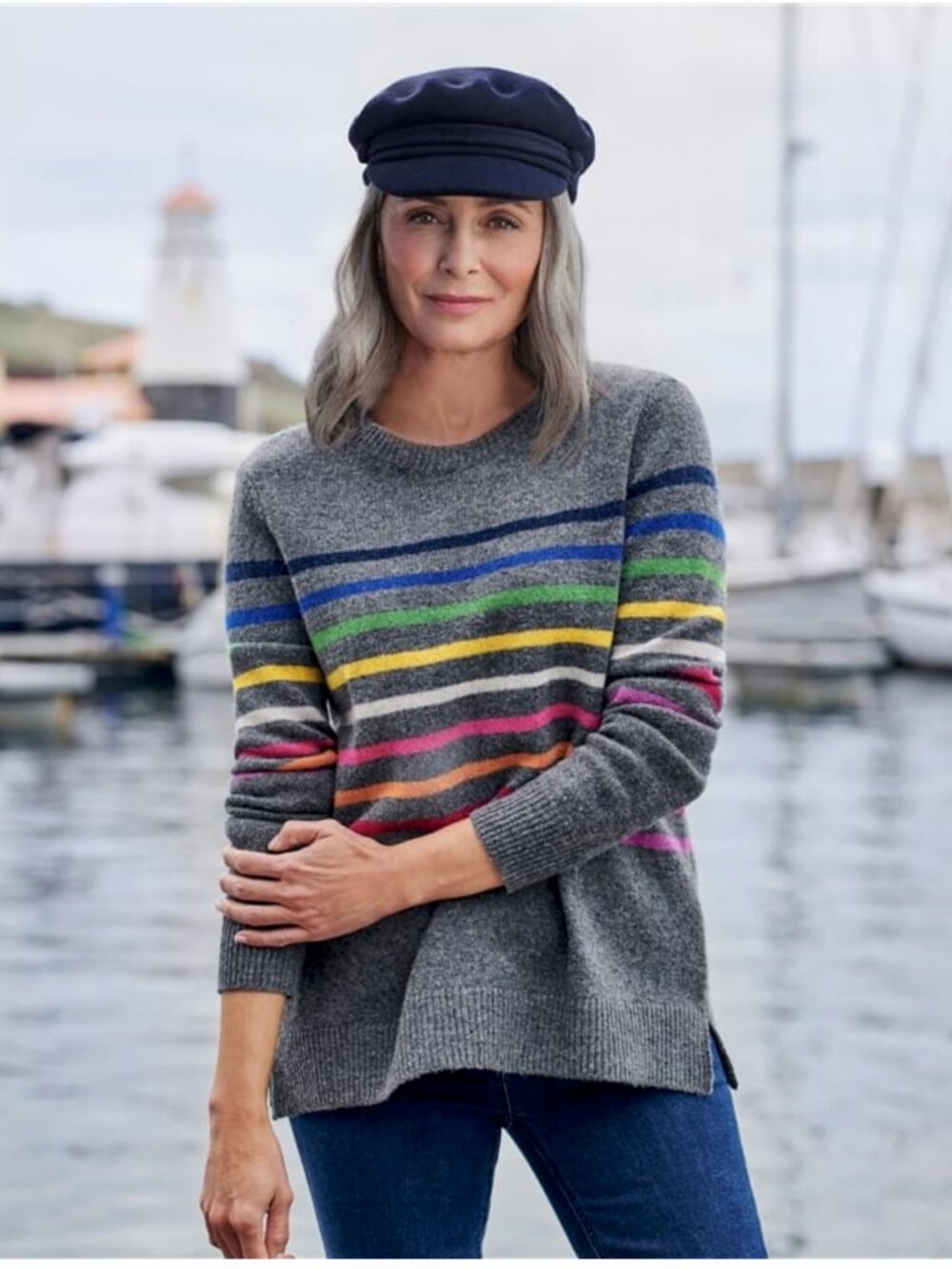 WoolOvers Multi Rainbow Stripe Lambswool Sweater